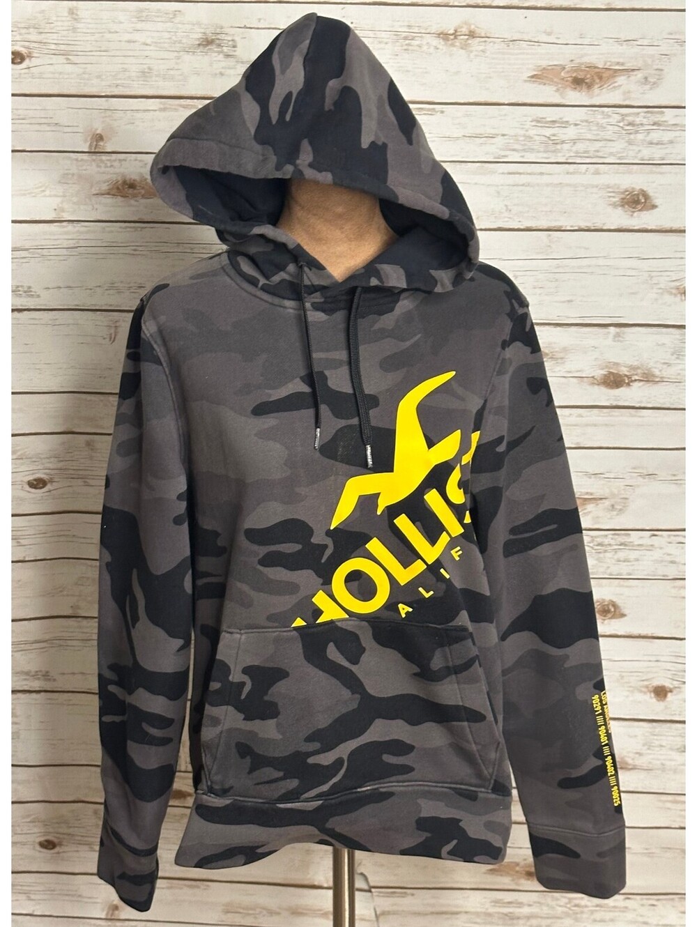 Hollister California camo yellow graphic pullover hoodie/hooded sweatshirt XS